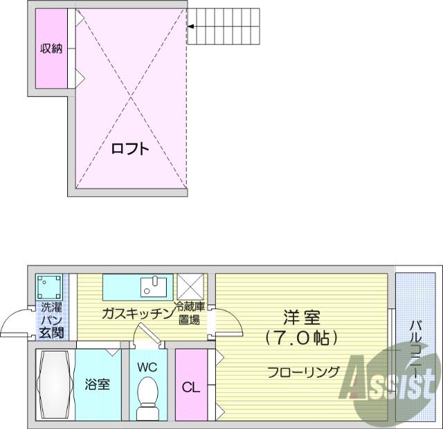 アーバンシティ堤町(1K/2階)の間取り写真
