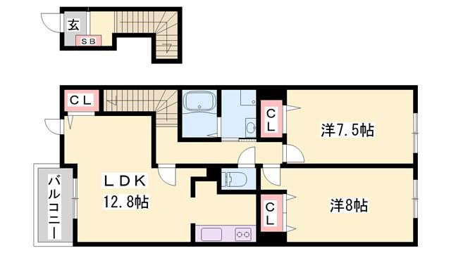 カーサフェリーチェII(2LDK/2階)の間取り写真