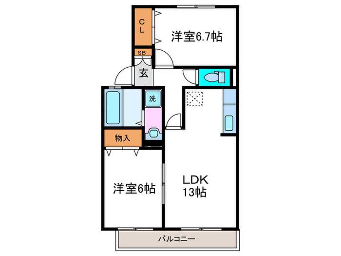 セジュールハピネスA棟(2LDK/1階)の間取り写真
