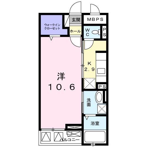 グゥテェ ライゼ B(1K/2階)の間取り写真