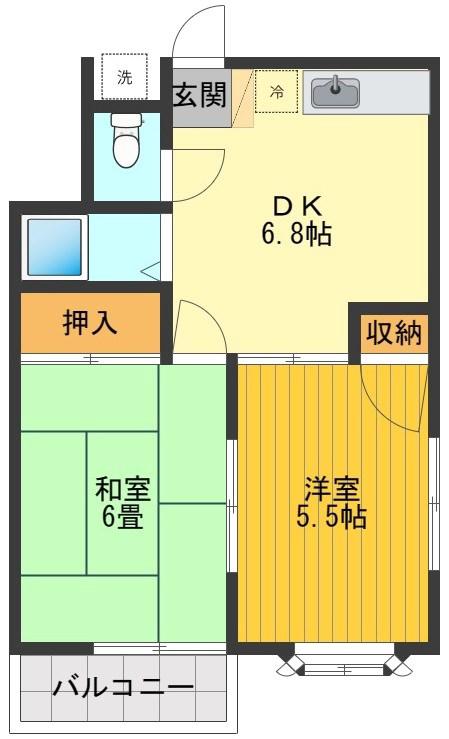 ディージーハイム(2DK/1階)の間取り写真