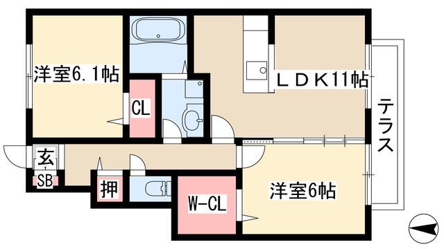 フィエルテ II(2LDK/1階)の間取り写真