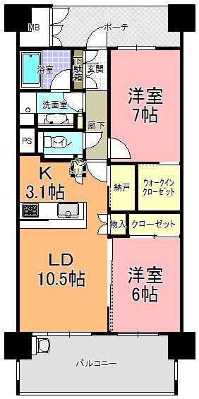 アネージュ・シティ勝田(2LDK/10階)の間取り写真