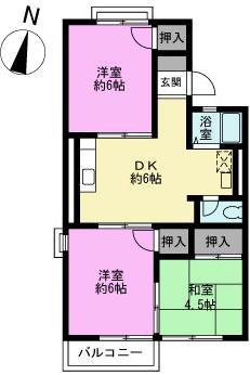 カーサSI(3DK/2階)の間取り写真
