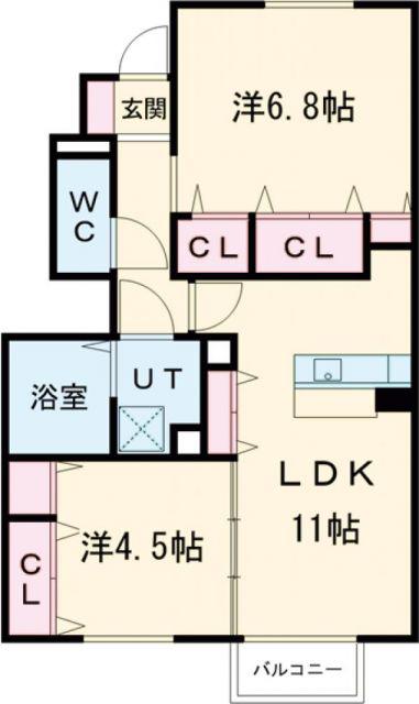 セジュール加佐 B(2LDK/1階)の間取り写真