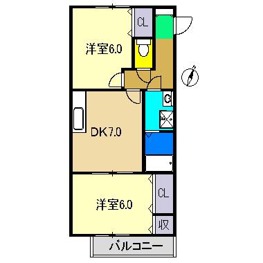 グレイス五台山(2DK/1階)の間取り写真