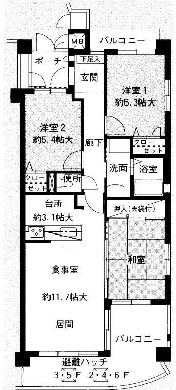 ムライチマンション劇場東(3LDK/2階)の間取り写真