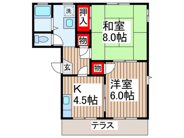 サンレイク立野ハイツB(2K/1階)の間取り写真