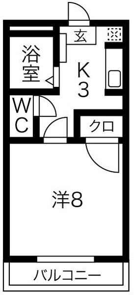 ハースヒルズ赤池III(1K/1階)の間取り写真