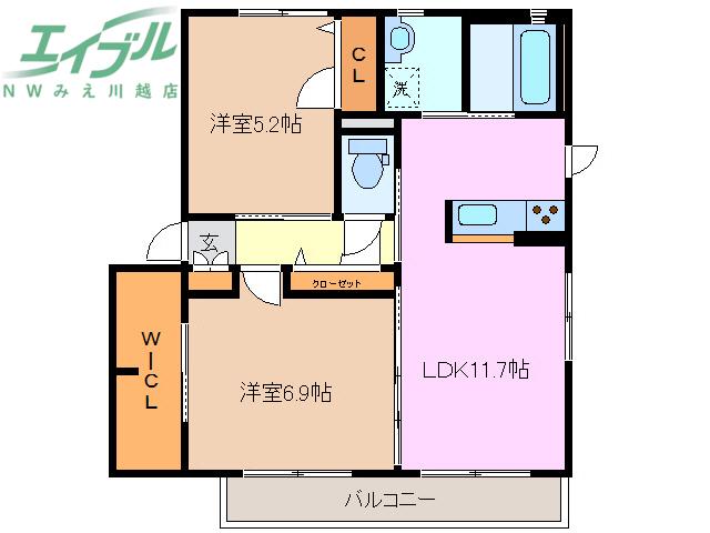 ポーセアル(2LDK/2階)の間取り写真