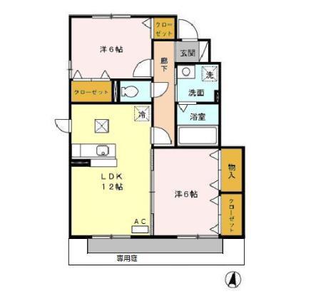 ロイヤルタウン染地台 B(2LDK/1階)の間取り写真
