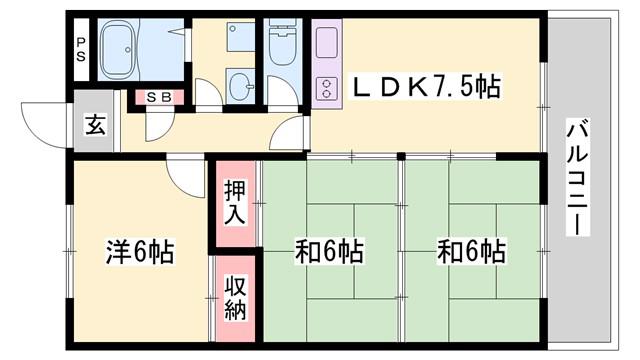 バルビゾン岡田(3LDK/4階)の間取り写真