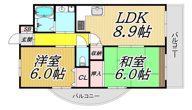 第2阪下マンション(2LDK/4階)の間取り写真