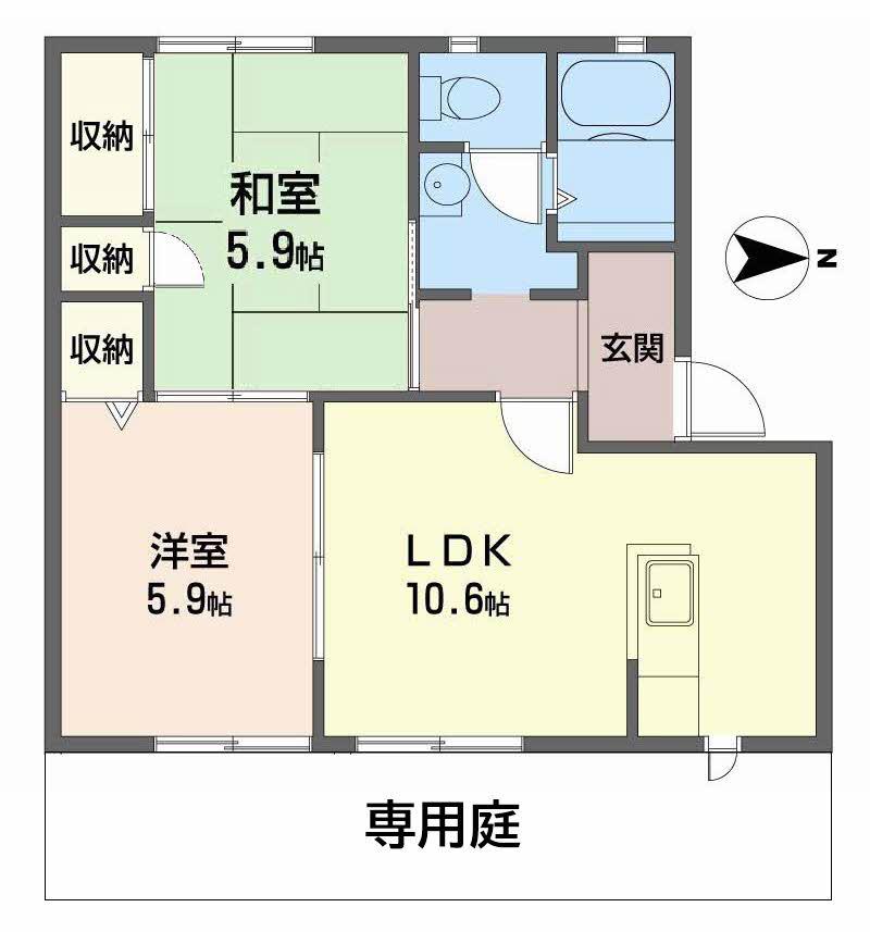 MAIOR YAMAO C棟(2LDK/1階)の間取り写真