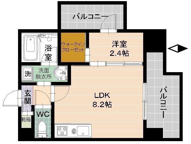 クロロ ザ グランド リバー(1LDK/7階)の間取り写真