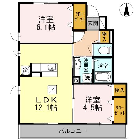 ラッキーベル A(2LDK/1階)の間取り写真