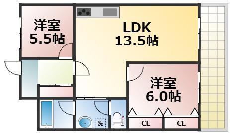 ハイム旭(3DK/5階)の間取り写真