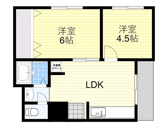 フリーディオ中宮(2DK/4階)の間取り写真