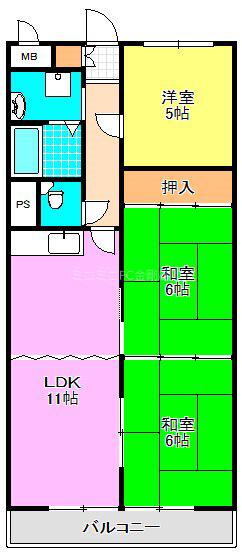 ディオハイツ金剛(3LDK/1階)の間取り写真