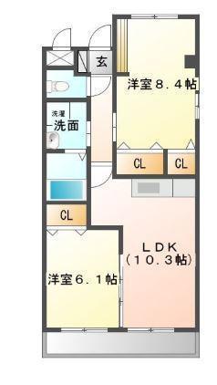 ハライソⅠ(2LDK/1階)の間取り写真