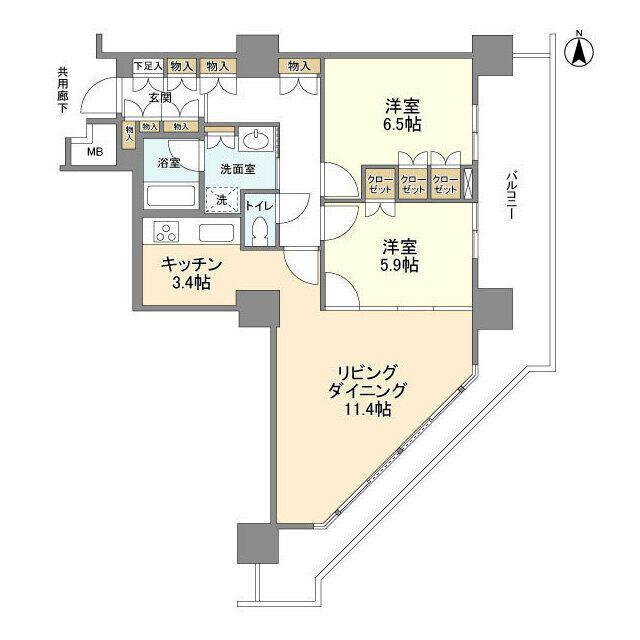 豊洲シエルタワー(2LDK/23階)の間取り写真