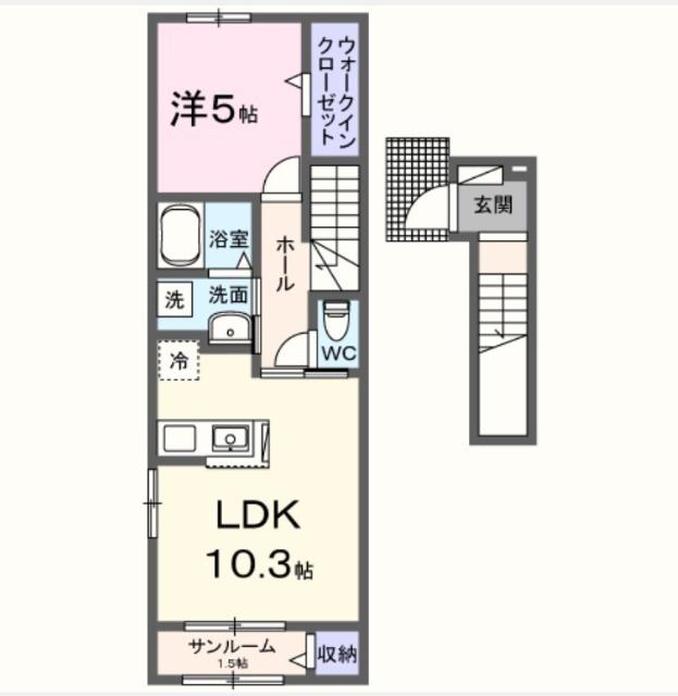 パラディス(1LDK/2階)の間取り写真