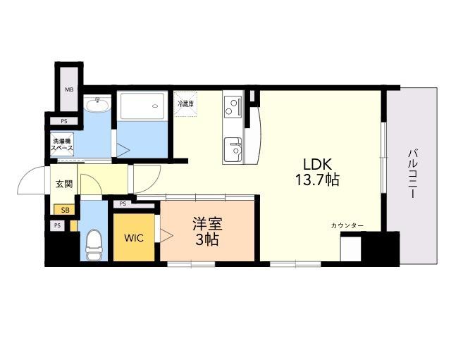 ラフィーネ箱崎駅前(1LDK/7階)の間取り写真