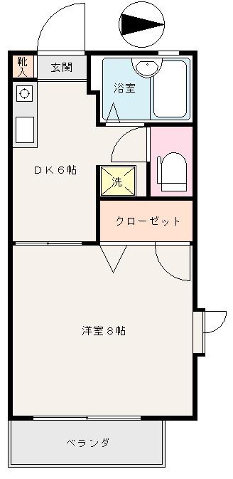 ファミーユハイツしお野A棟(1DK/2階)の間取り写真