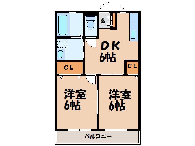 サンライズ参番館(2DK/1階)の間取り写真
