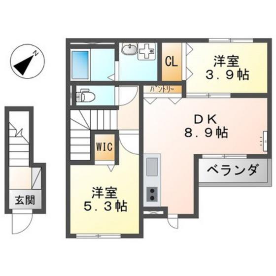 スターテラス長楽寺(2DK/2階)の間取り写真