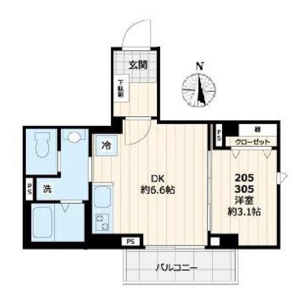 ディアコート住吉(1DK/2階)の間取り写真