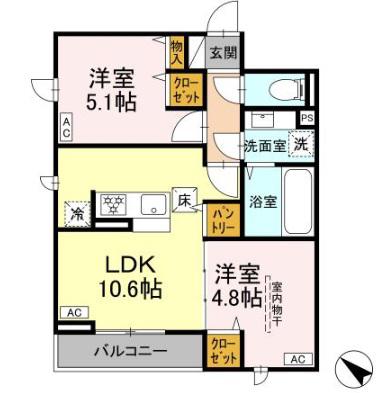 D-ROOM泉崎I(2LDK/2階)の間取り写真