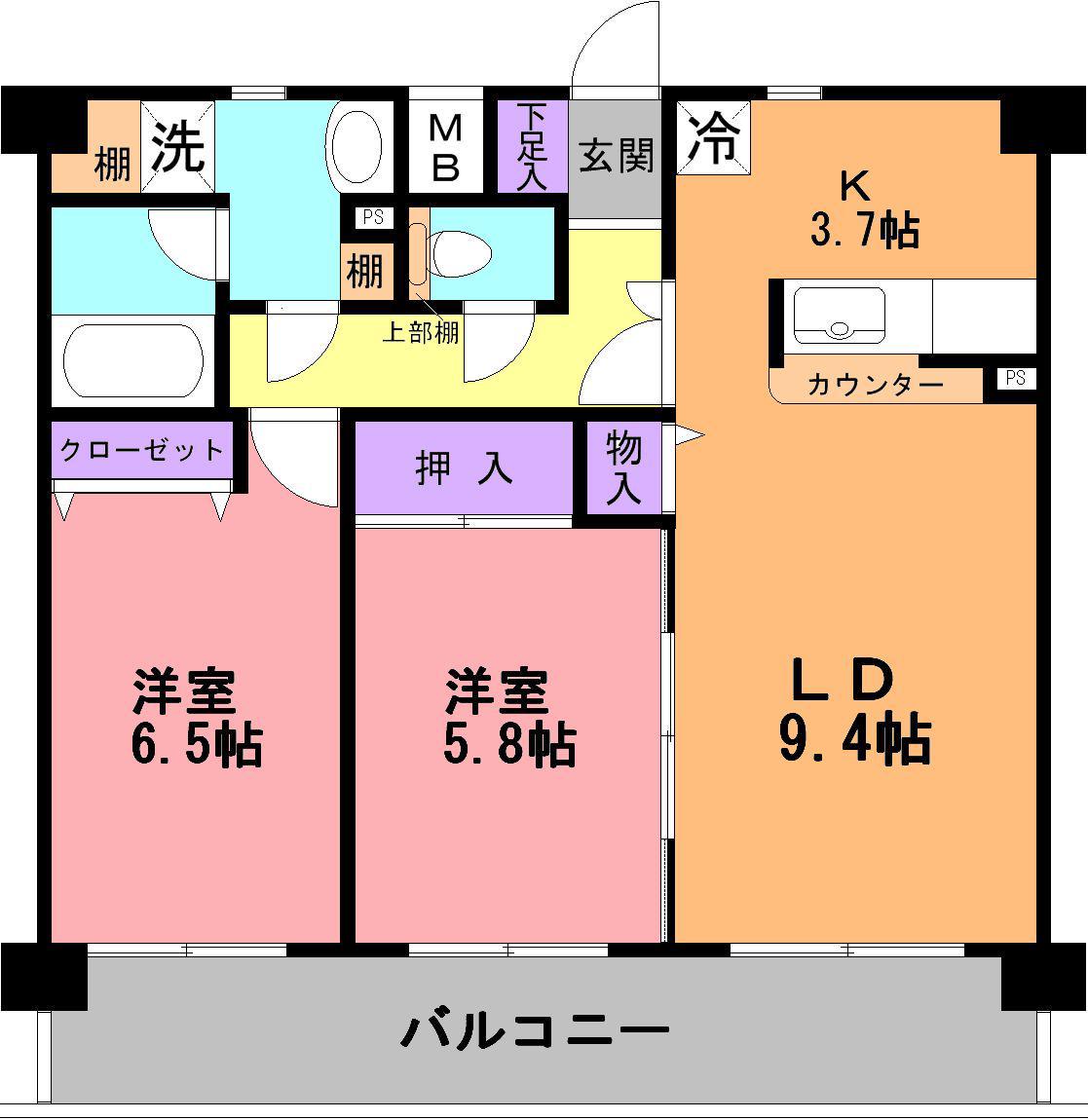 パシフィックホームズ(2LDK/1階)の間取り写真