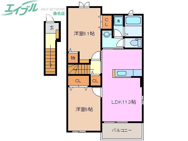 ベルメゾン・K(2LDK/2階)の間取り写真