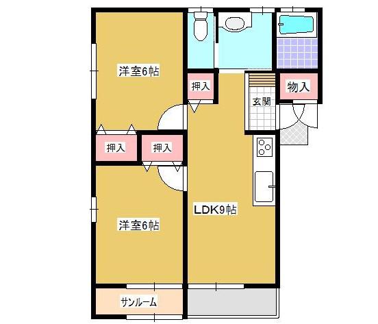 〇ハッピーハイム A(2LDK/2階)の間取り写真