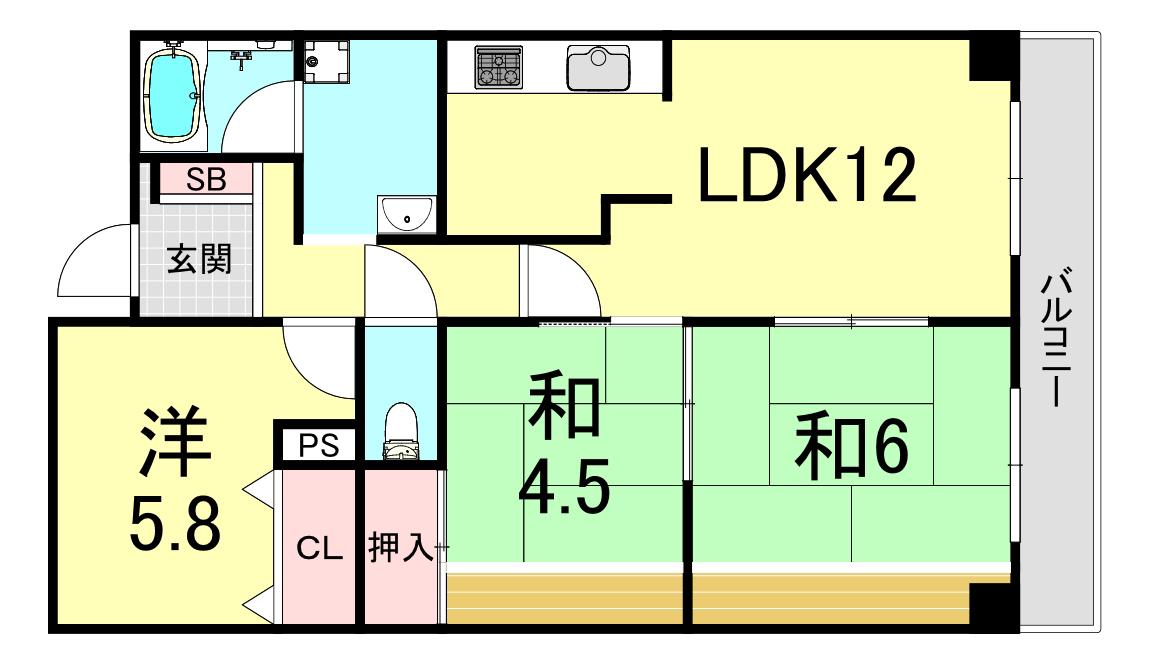 垂水五色山アーバンリズ(3LDK/2階)の間取り写真