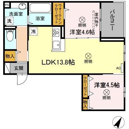 メゾン ボヌール大町(2LDK/2階)の間取り写真
