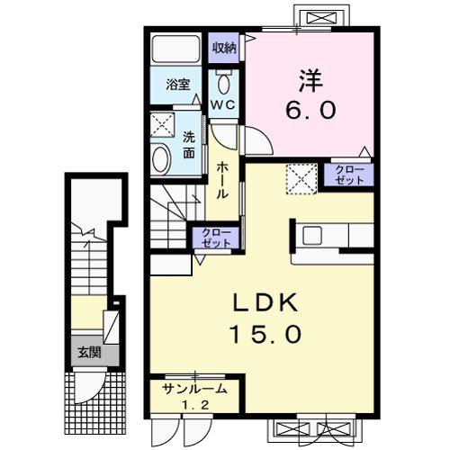プレッソ(1LDK/2階)の間取り写真