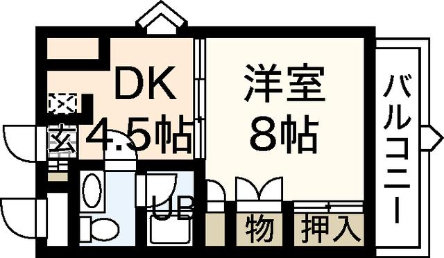 進保ビル(1DK/3階)の間取り写真