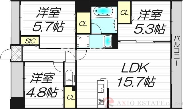 エレガンス箕面船場(3LDK/2階)の間取り写真