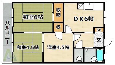 ケイアンドエスマンション白川台(3DK/2階)の間取り写真