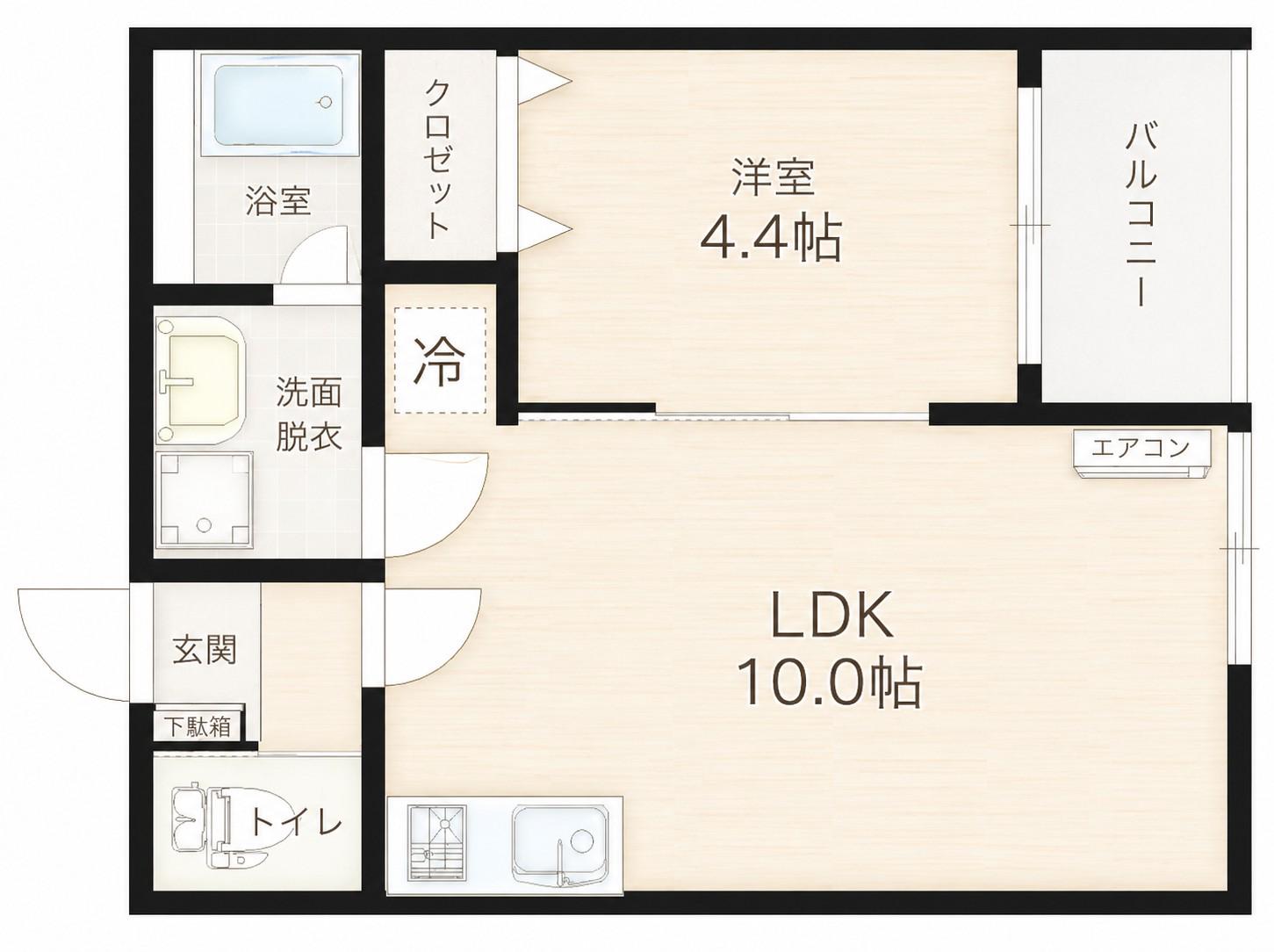 広島電鉄宮島線 東高須駅 徒歩10分 3階建 築5年(1LDK/3階)の間取り写真