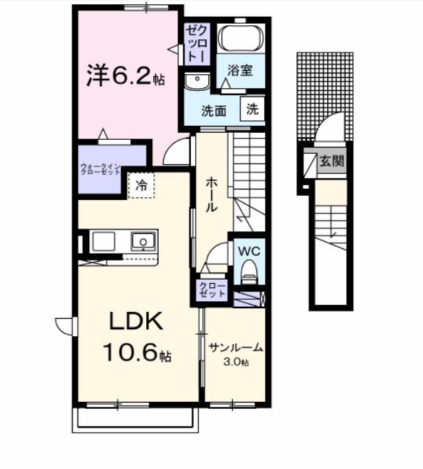 フロレゾンC(1LDK/2階)の間取り写真