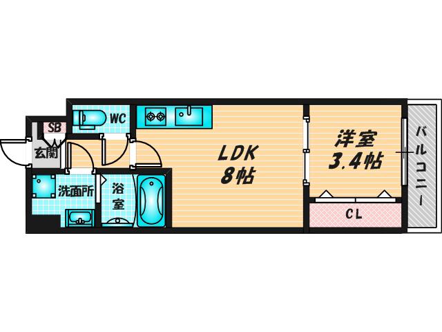 エムブイインプ大阪放出(1LDK/9階)の間取り写真