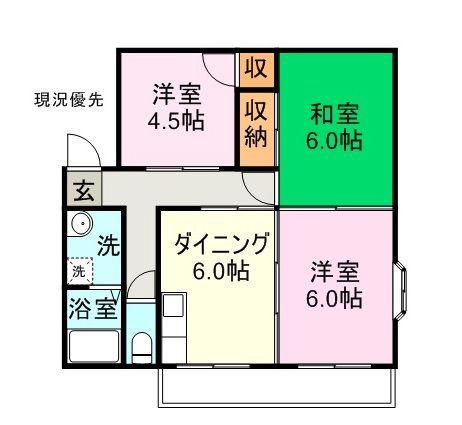 モア・プレンティC(3DK/1階)の間取り写真