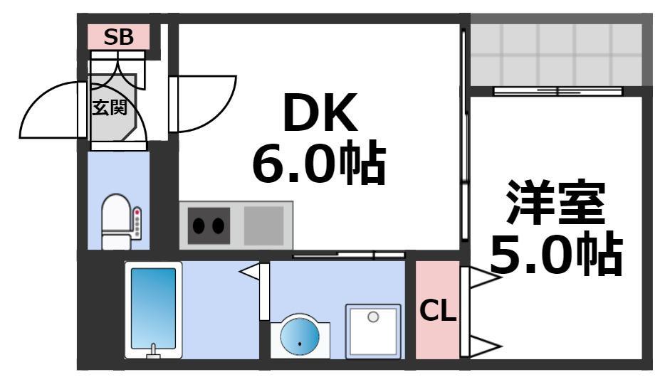 ハーモニーテラス巽南(1DK/2階)の間取り写真