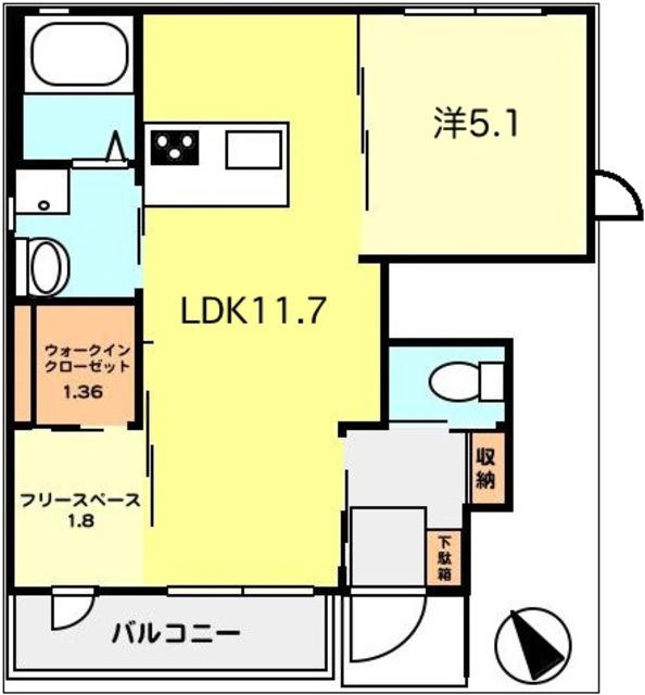 SHAMAISON メゾンポラリスII(1SLDK/1階)の間取り写真