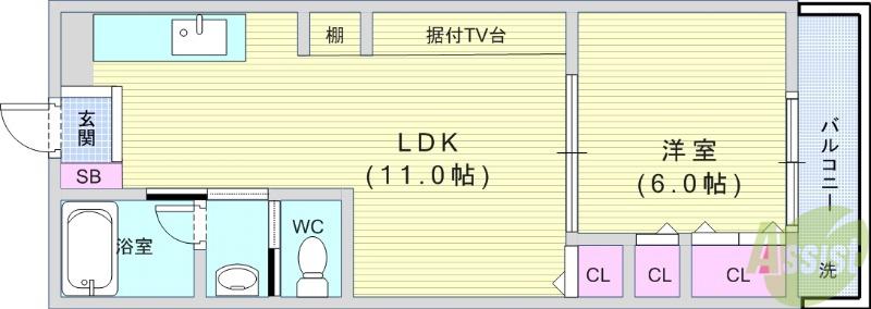 第5八雲マンション(1LDK/4階)の間取り写真
