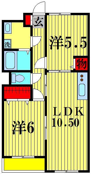 ハーベストチョウゾー(2LDK/2階)の間取り写真