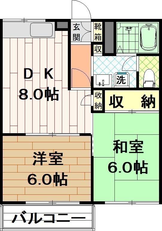 メゾネット・オカノA(2DK/1階)の間取り写真